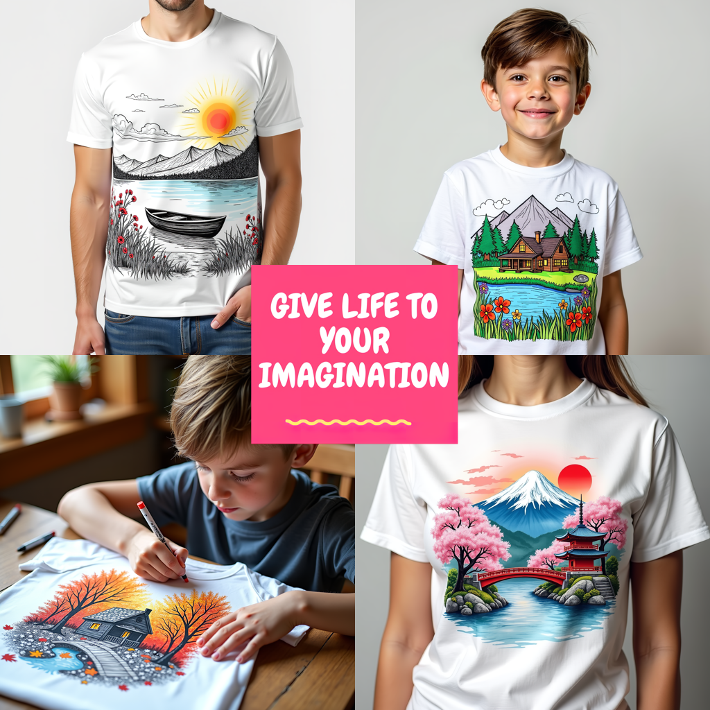 Unisex T-shirt Coloring Kit with 10 Fabric Markers - Mountain Lake