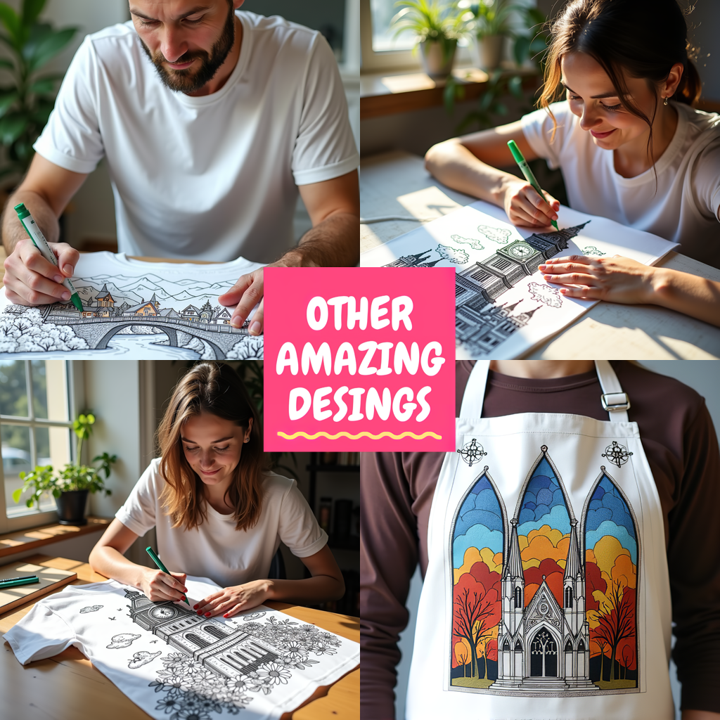 Adult Sweatshirt Coloring Kit with 10 Fabric Markers - Landmark Buildings