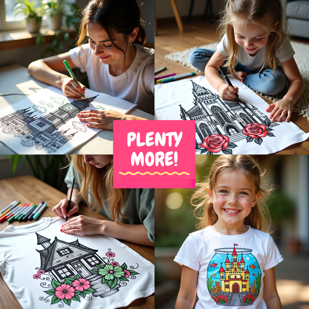 Kid's T-shirt Coloring Kit with 10 Fabric Markers - Landmark Buildings