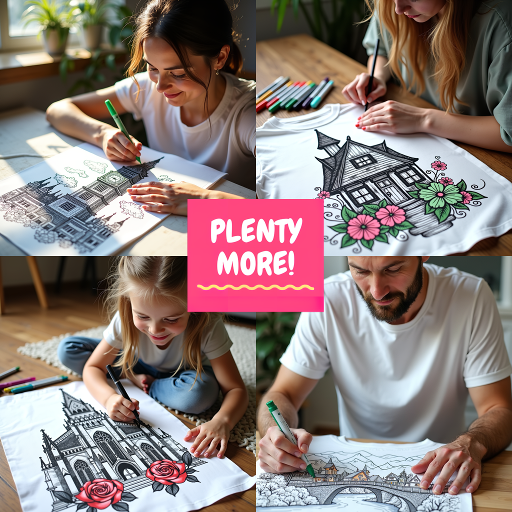 Unisex T-shirt Coloring Kit with 10 Fabric Markers - Landmark Buildings