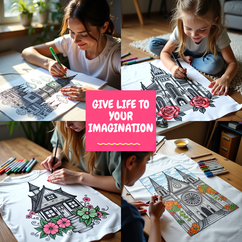 Women's T-shirt Coloring Kit with 10 Fabric Markers - Landmark Buildings