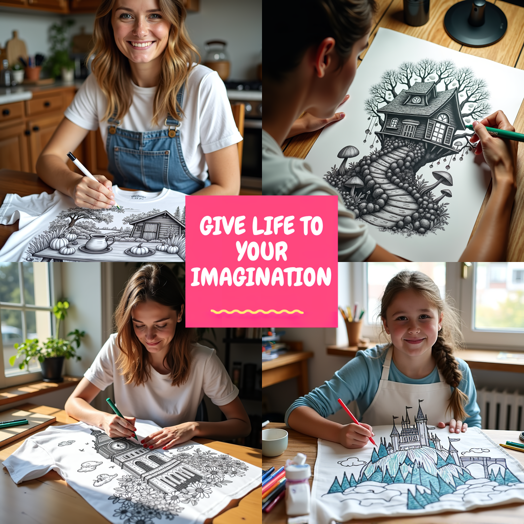 Unisex T-shirt Coloring Kit with 10 Fabric Markers - Aquatic Castle