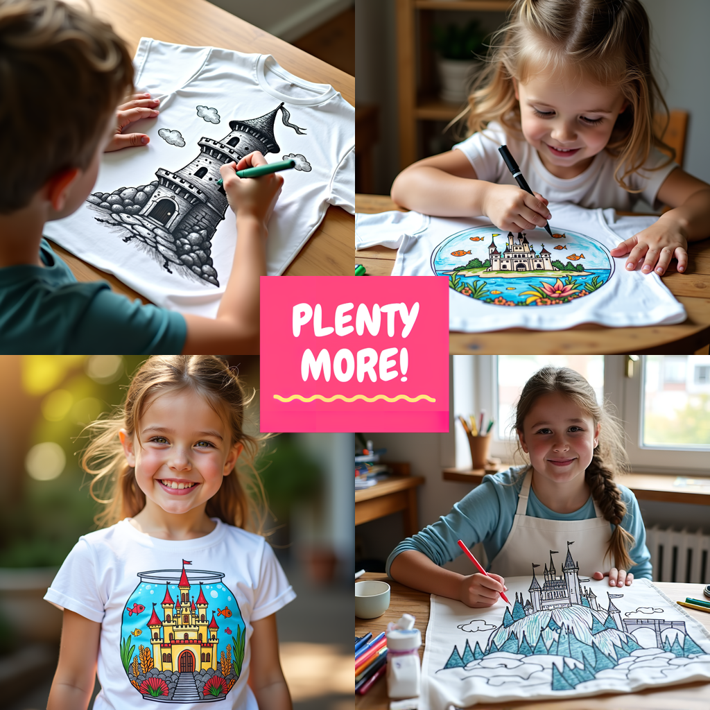 Kid's T-shirt Coloring Kit with 10 Fabric Markers - Castle