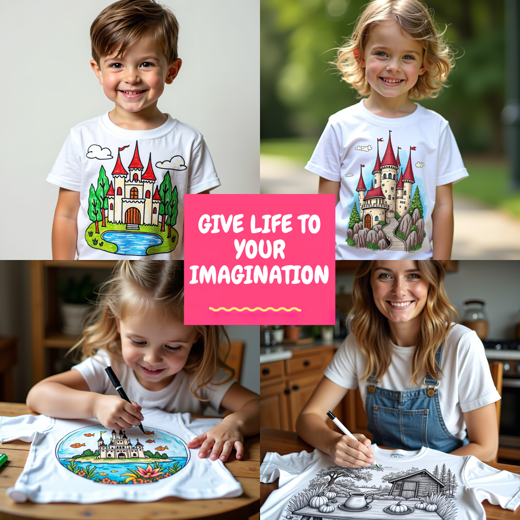 Unisex T-shirt Coloring Kit with 10 Fabric Markers - Fairy Tale Castle