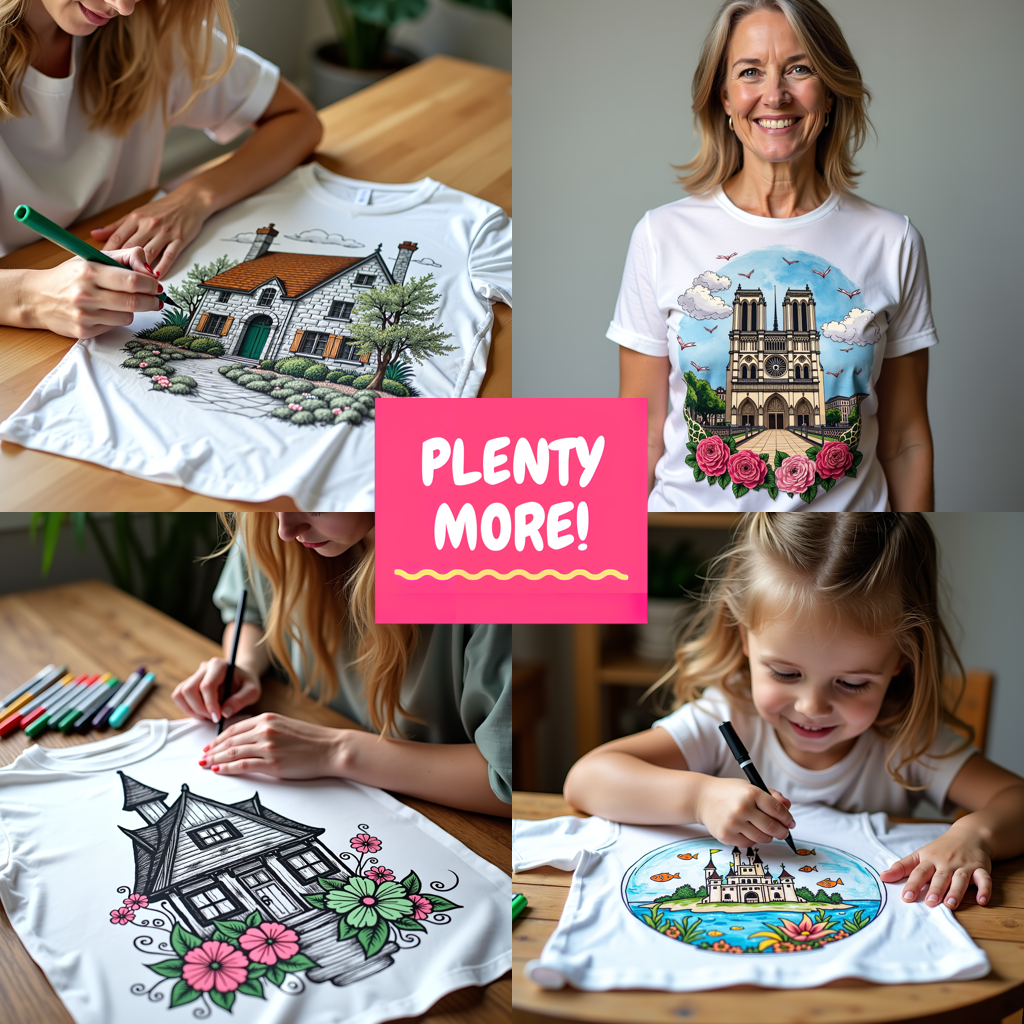 Women's T-shirt Coloring Kit with 10 Fabric Markers - Fairy Tale Castle