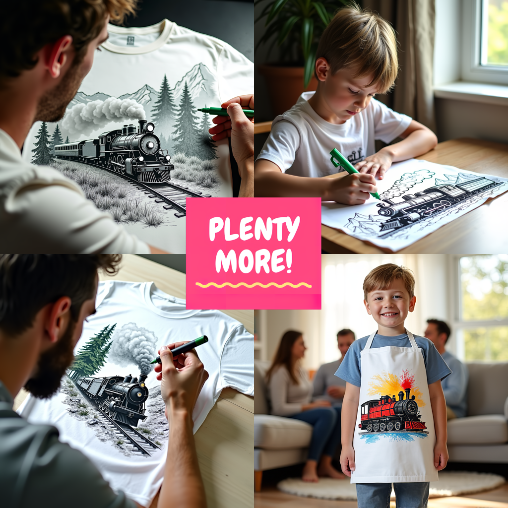 Unisex T-shirt Coloring Kit with 10 Fabric Markers - Steam Engine
