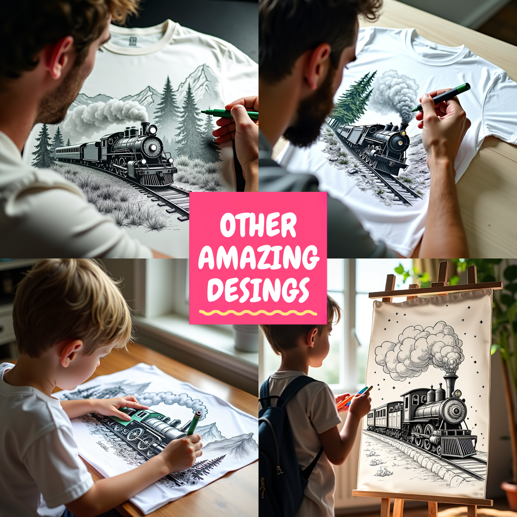 Adult Sweatshirt Coloring Kit with 10 Fabric Markers - Steam Train