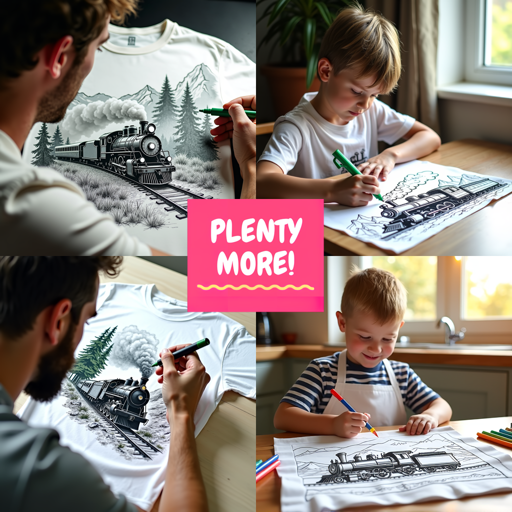 Unisex T-shirt Coloring Kit with 10 Fabric Markers - Steam Train