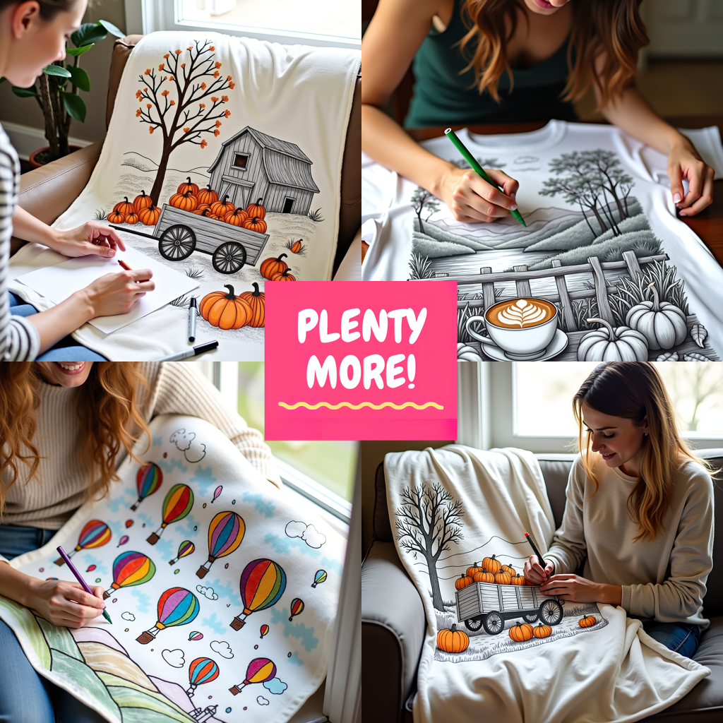 Blanket Coloring Kit with 10 Fabric Markers - Lake Cabin