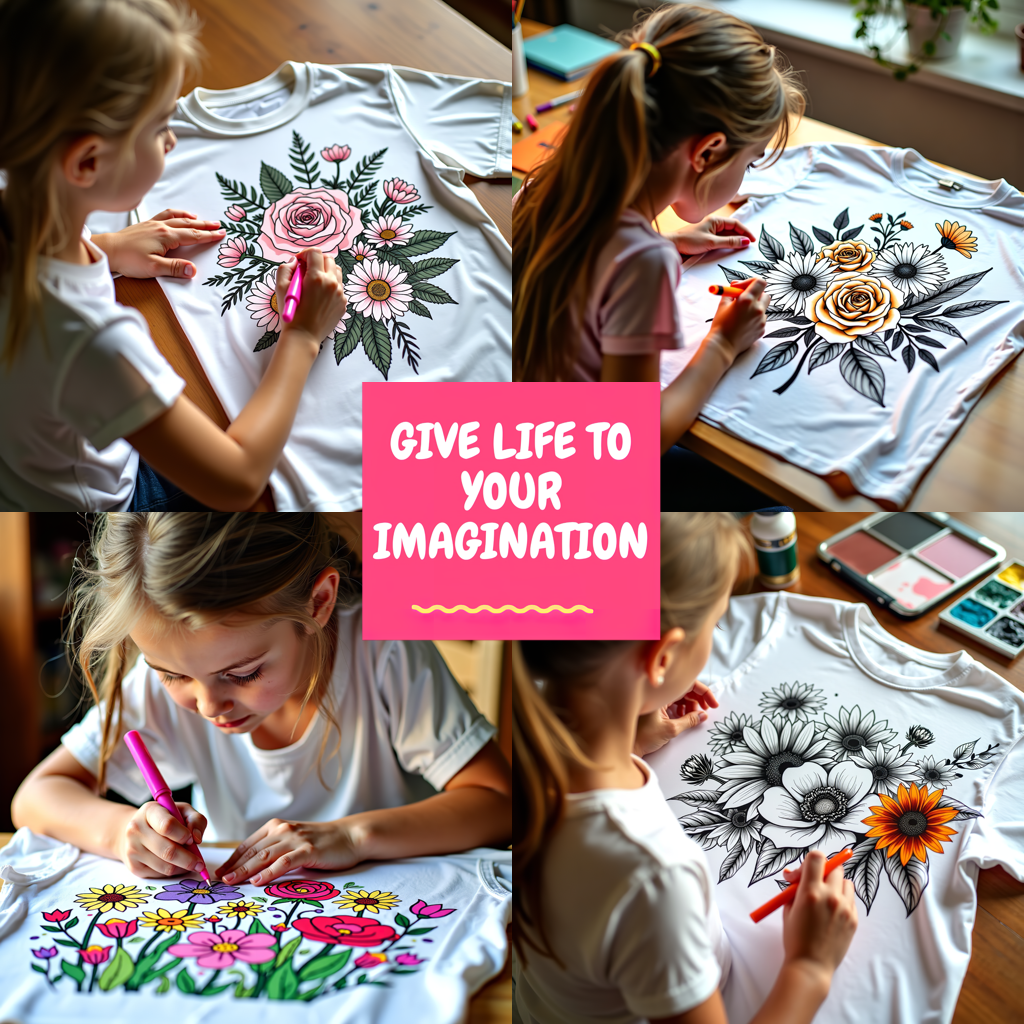 Kid's T-shirt Coloring Kit with 10 Fabric Markers - Floral Arrangement