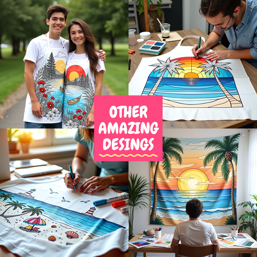 Apron Coloring Kit with 10 Fabric Markers - Tropical Beach