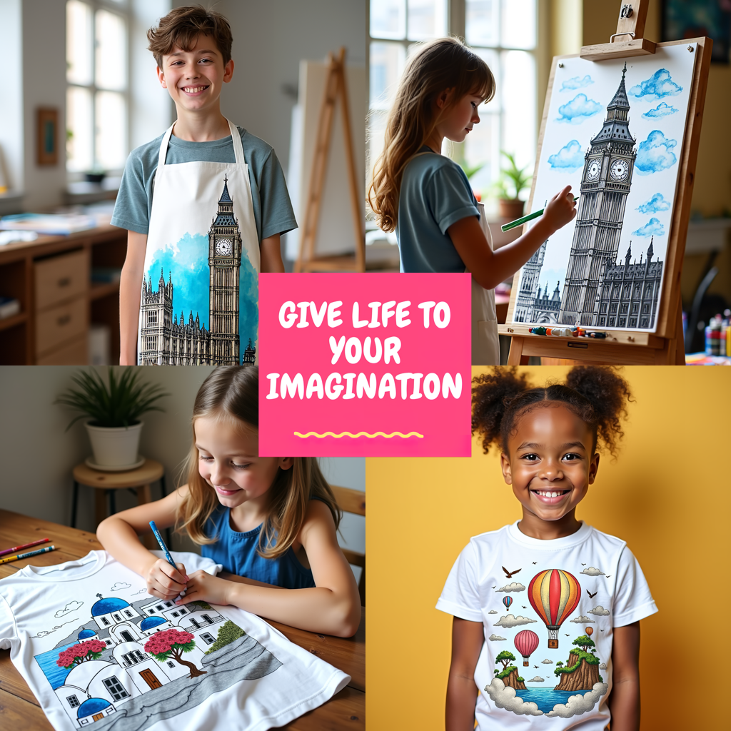 Kid's T-shirt Coloring Kit with 10 Fabric Markers - London Landmarks