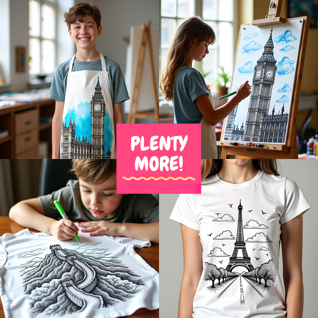Unisex T-shirt Coloring Kit with 10 Fabric Markers - London Landmarks