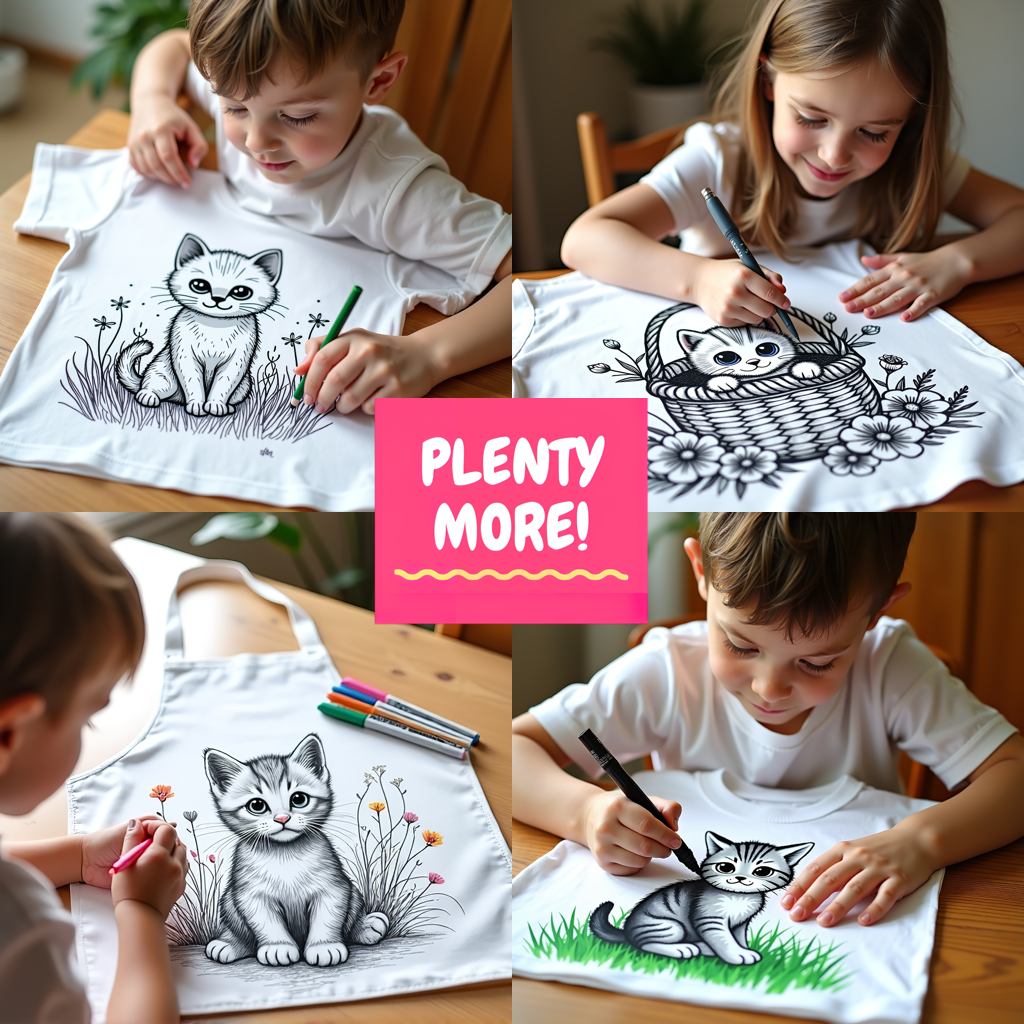 Blanket Coloring Kit with 10 Fabric Markers - Kitten in Basket