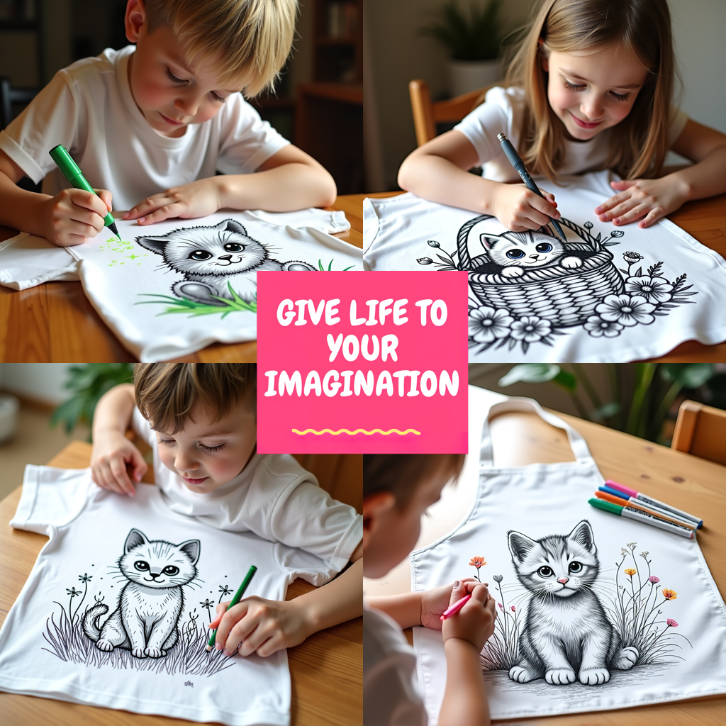 Adult Sweatshirt Coloring Kit with 10 Fabric Markers - Kitten in Basket