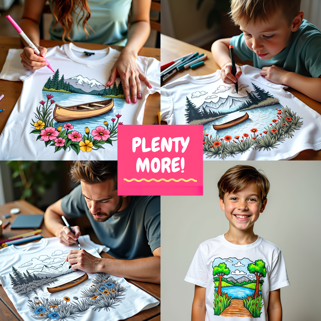 Unisex T-shirt Coloring Kit with 10 Fabric Markers - Mountain Cabin by the Lake