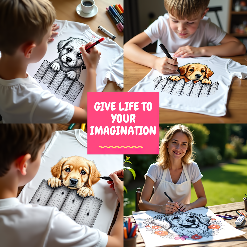 Adult Sweatshirt Coloring Kit with 10 Fabric Markers - Cute Puppy