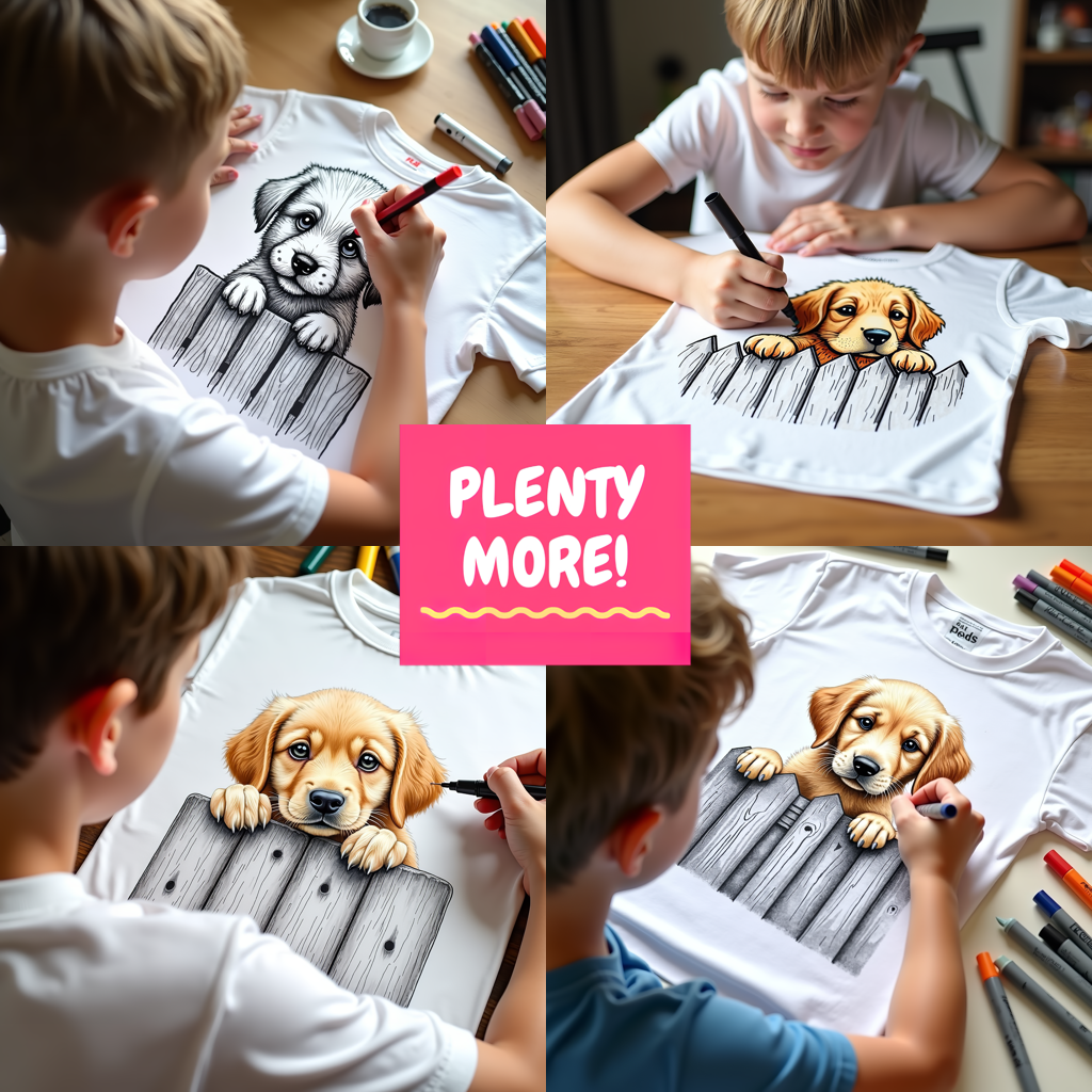 Kid's T-shirt Coloring Kit with 10 Fabric Markers - Cute Puppy