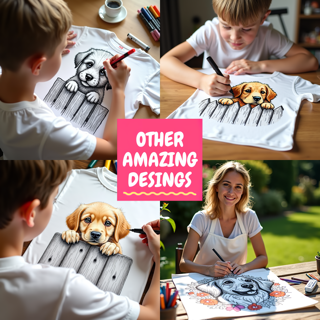 Women's T-shirt Coloring Kit with 10 Fabric Markers - Cute Puppy