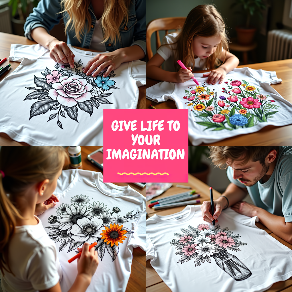Unisex T-shirt Coloring Kit with 10 Fabric Markers - Stained Glass Bird