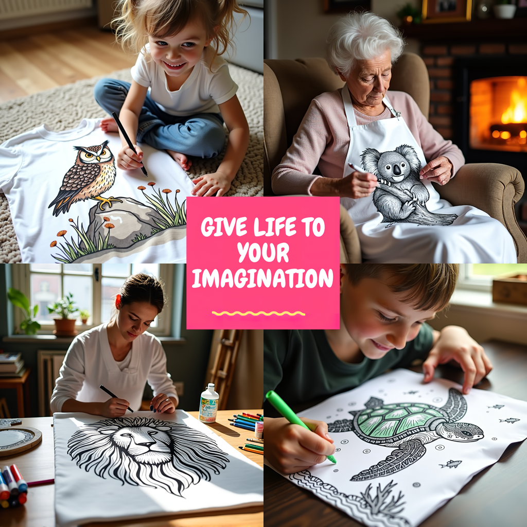 Apron Coloring Kit with 10 Fabric Markers - Owl