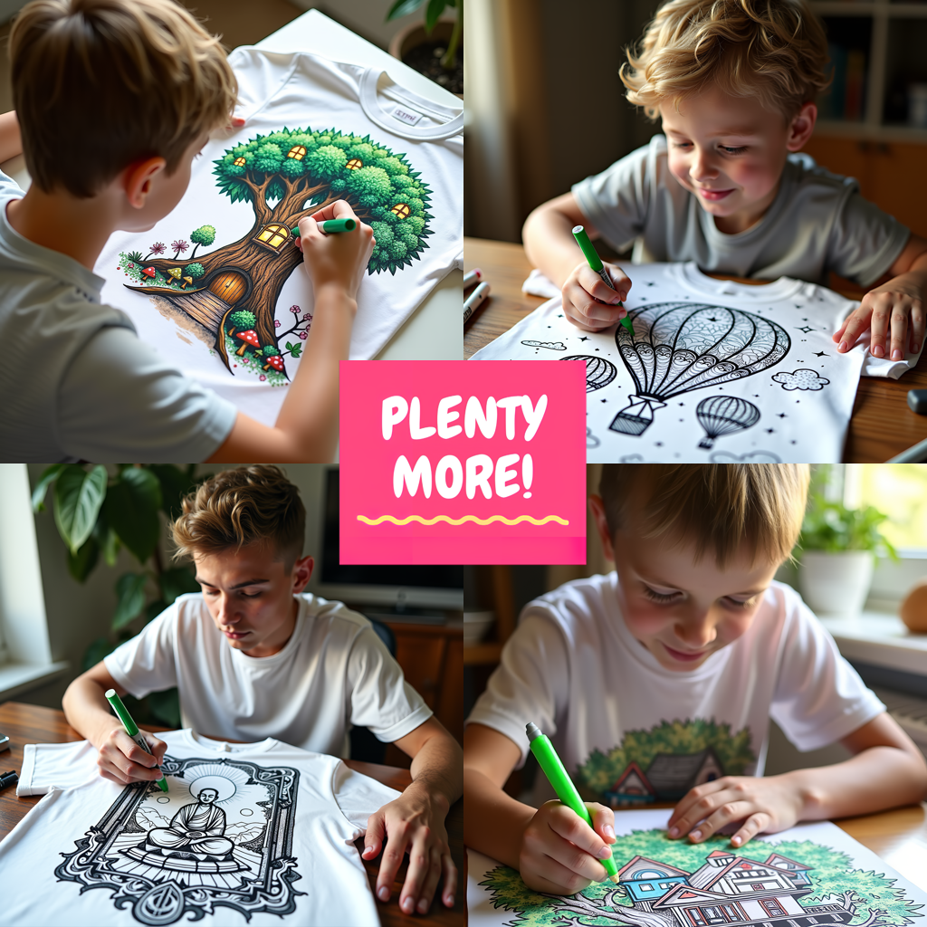 Kid's T-shirt Coloring Kit with 10 Fabric Markers - Hot Air Balloons