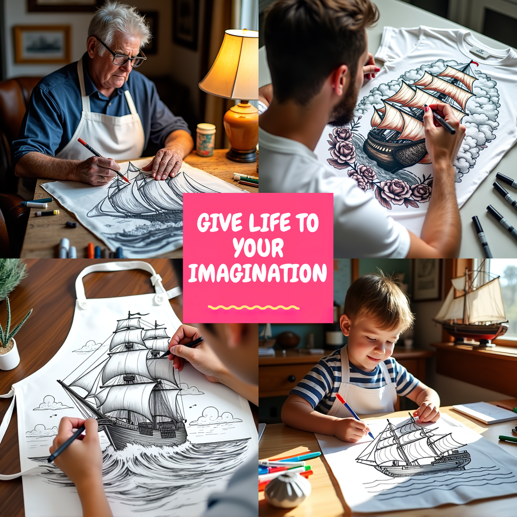 Indoor Wall Tapestries Coloring Kit with 10 Fabric Markers - Sailing Ship