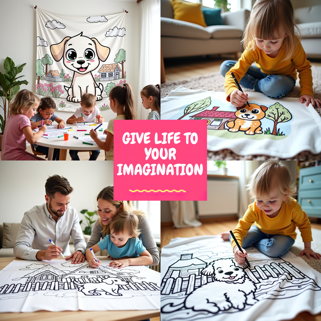Indoor Wall Tapestries Coloring Kit with 10 Fabric Markers - Puppy