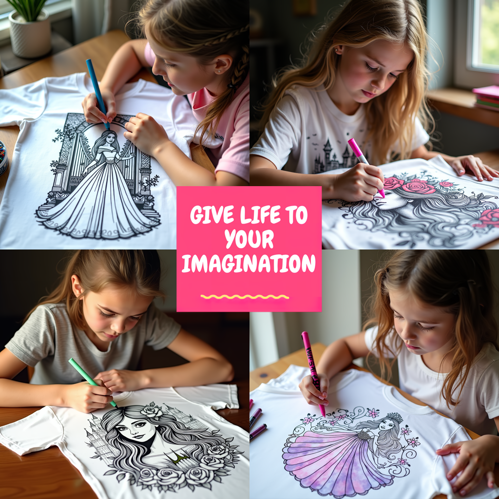 Indoor Wall Tapestries Coloring Kit with 10 Fabric Markers - Castle Princess