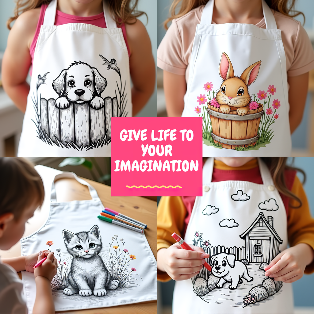 Apron Coloring Kit with 10 Fabric Markers - Puppy in a Bucket