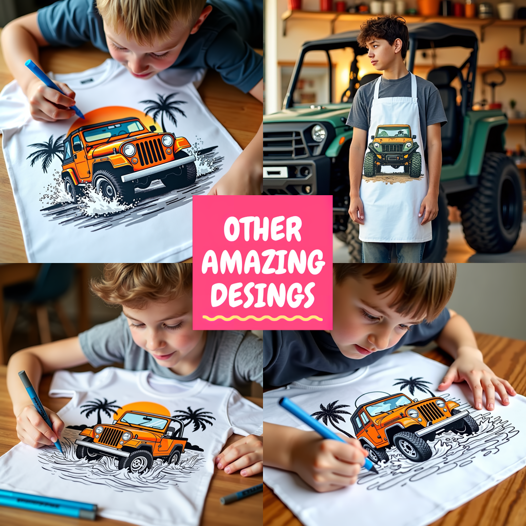 Apron Coloring Kit with 10 Fabric Markers - Jeep