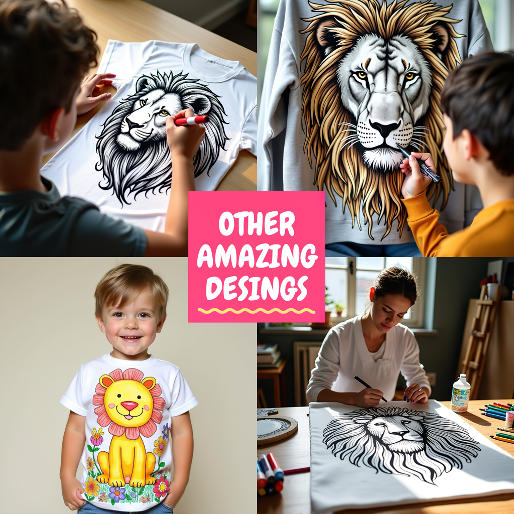Kid's T-shirt Coloring Kit with 10 Fabric Markers - Lion Family