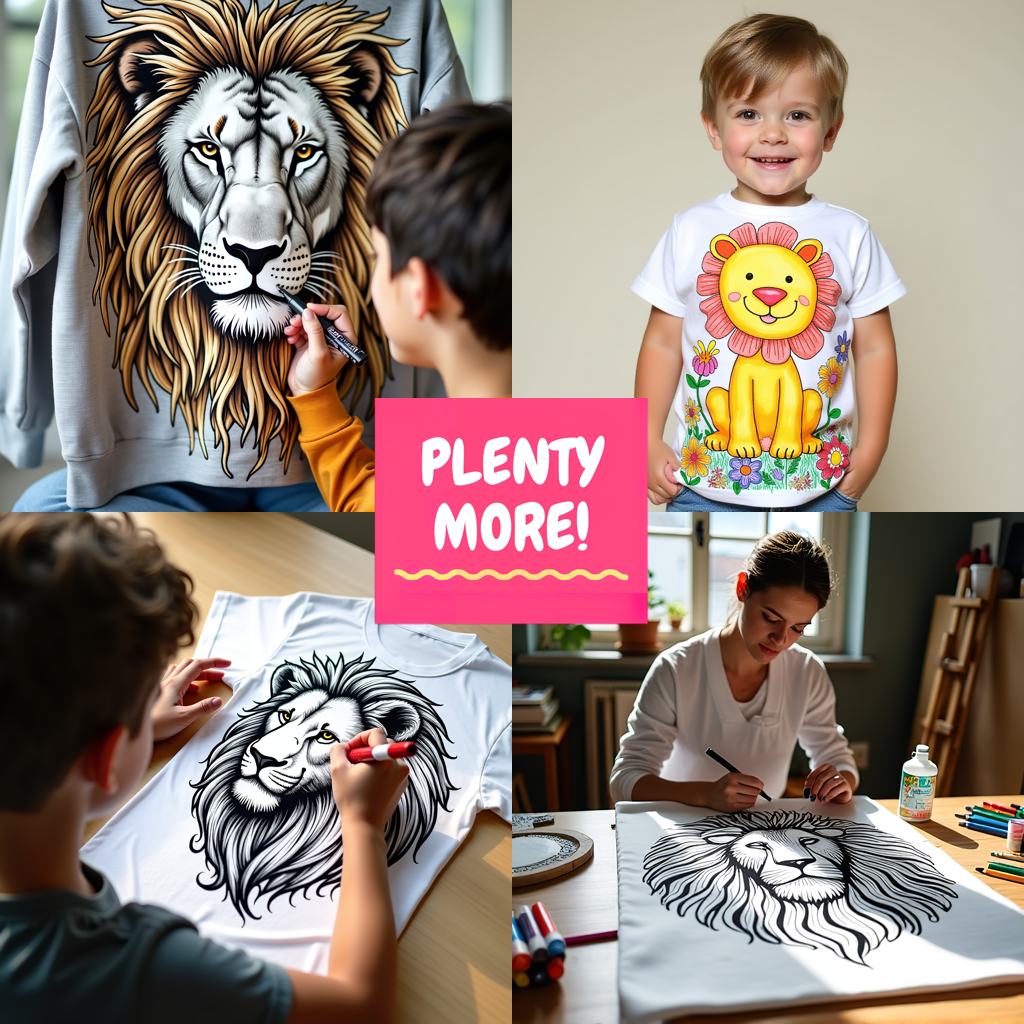 Unisex T-shirt Coloring Kit with 10 Fabric Markers - Lion Family