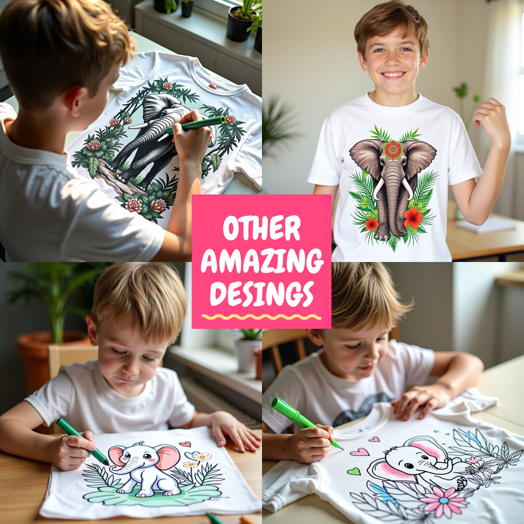 Unisex T-shirt Coloring Kit with 10 Fabric Markers - Cute Elephant