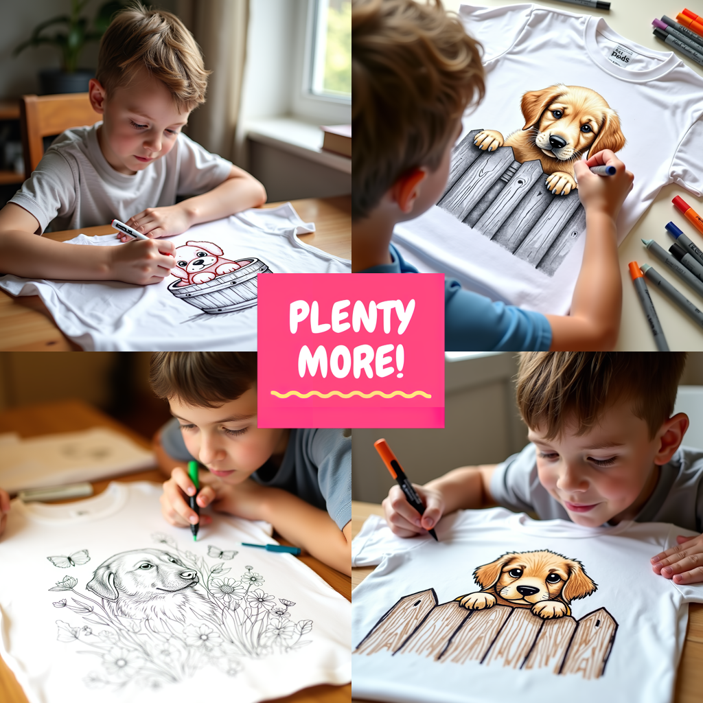 Kid's T-shirt Coloring Kit with 10 Fabric Markers - Puppy in a Bucket