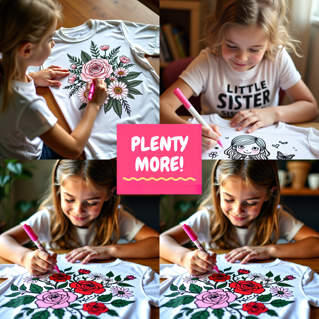 Kid's T-shirt Coloring Kit with 10 Fabric Markers - Vase Flowers