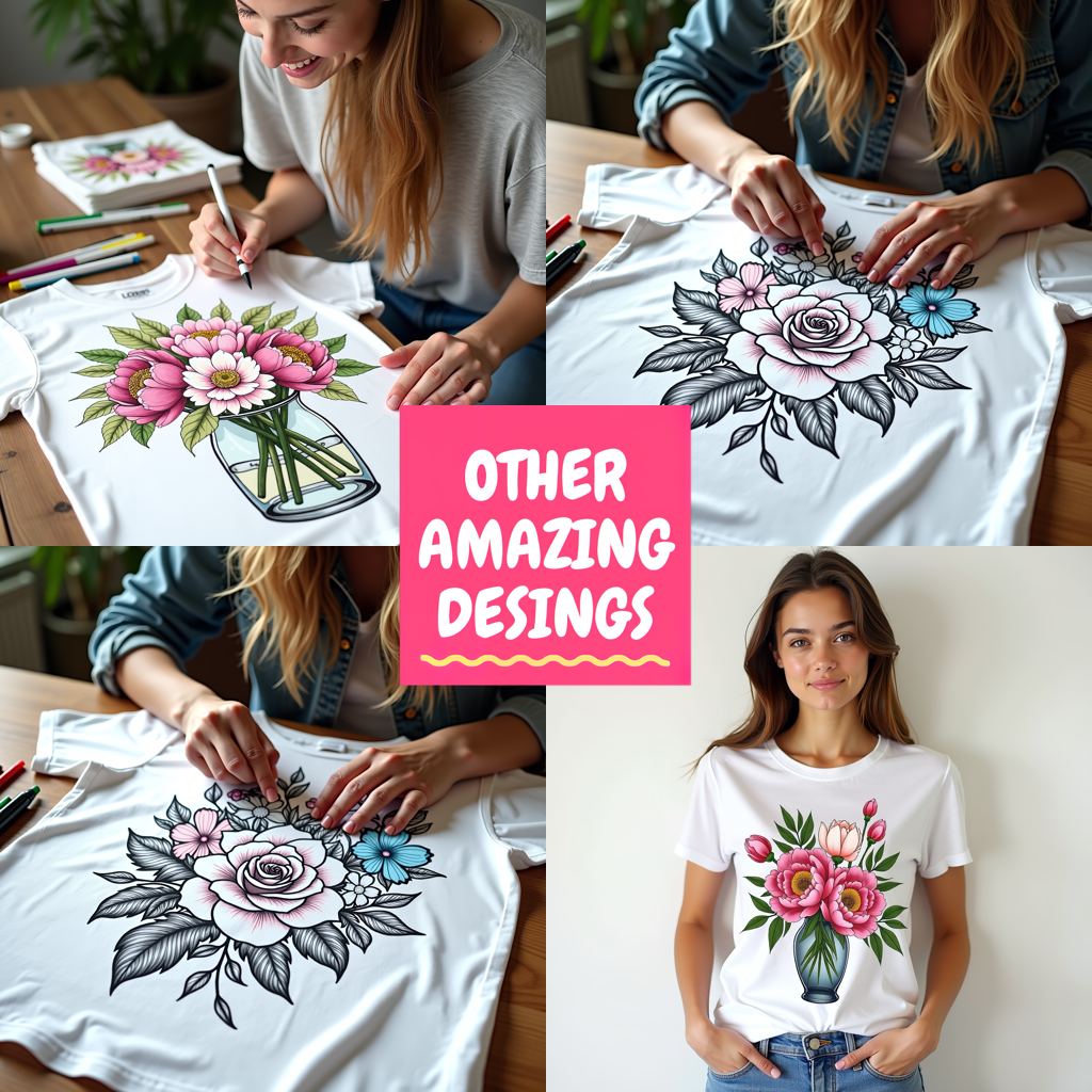 Adult Sweatshirt Coloring Kit with 10 Fabric Markers - Vase with Flowers