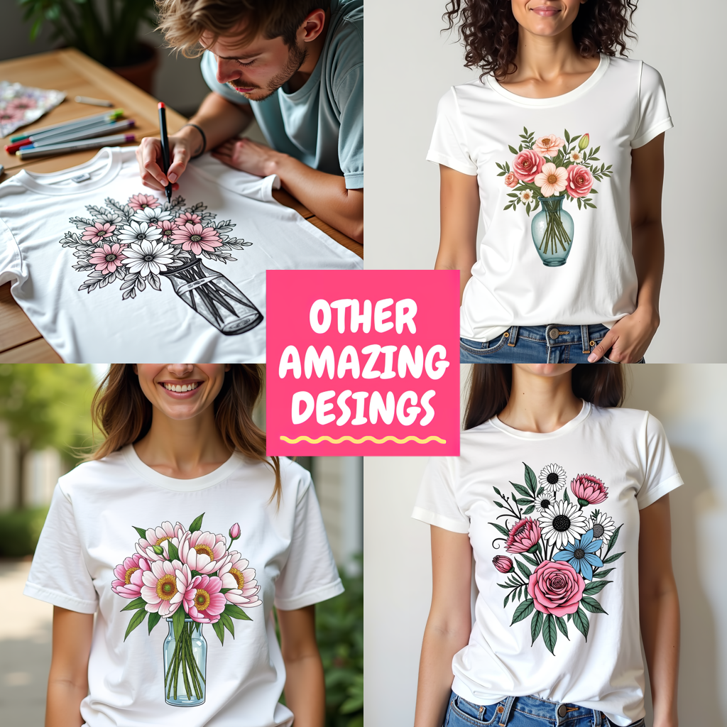 Unisex T-shirt Coloring Kit with 10 Fabric Markers - Vase with Flowers