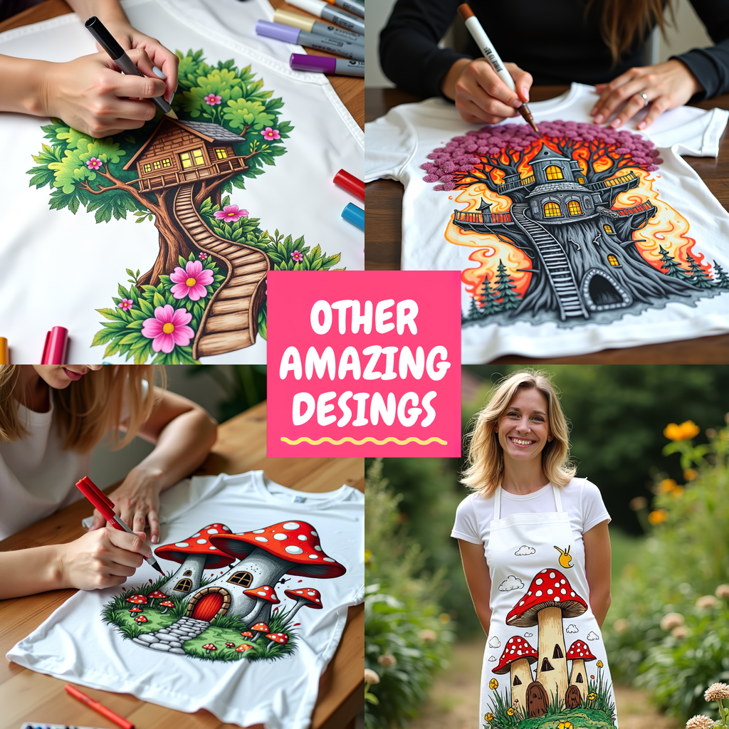 Adult Sweatshirt Coloring Kit with 10 Fabric Markers - Mushroom House