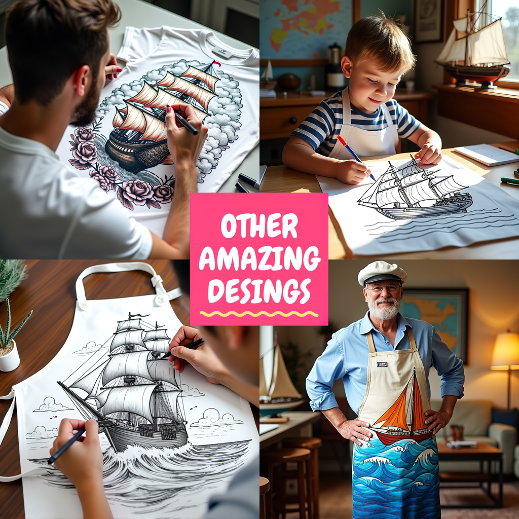 Kid's T-shirt Coloring Kit with 10 Fabric Markers - Sailing Ship