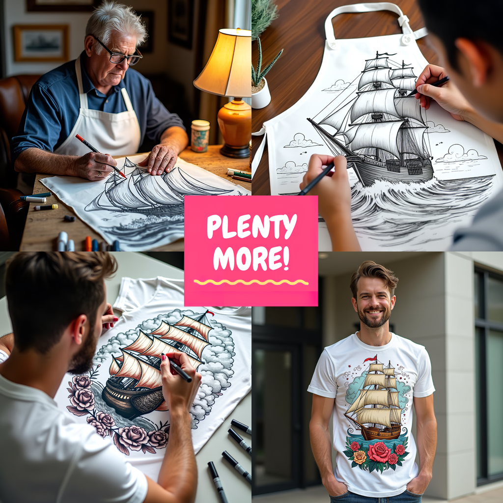 Adult Sweatshirt Coloring Kit with 10 Fabric Markers - Sailing Ship
