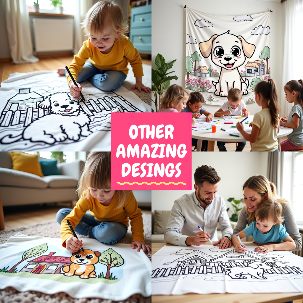 Indoor Wall Tapestries Coloring Kit with 10 Fabric Markers - Puppy