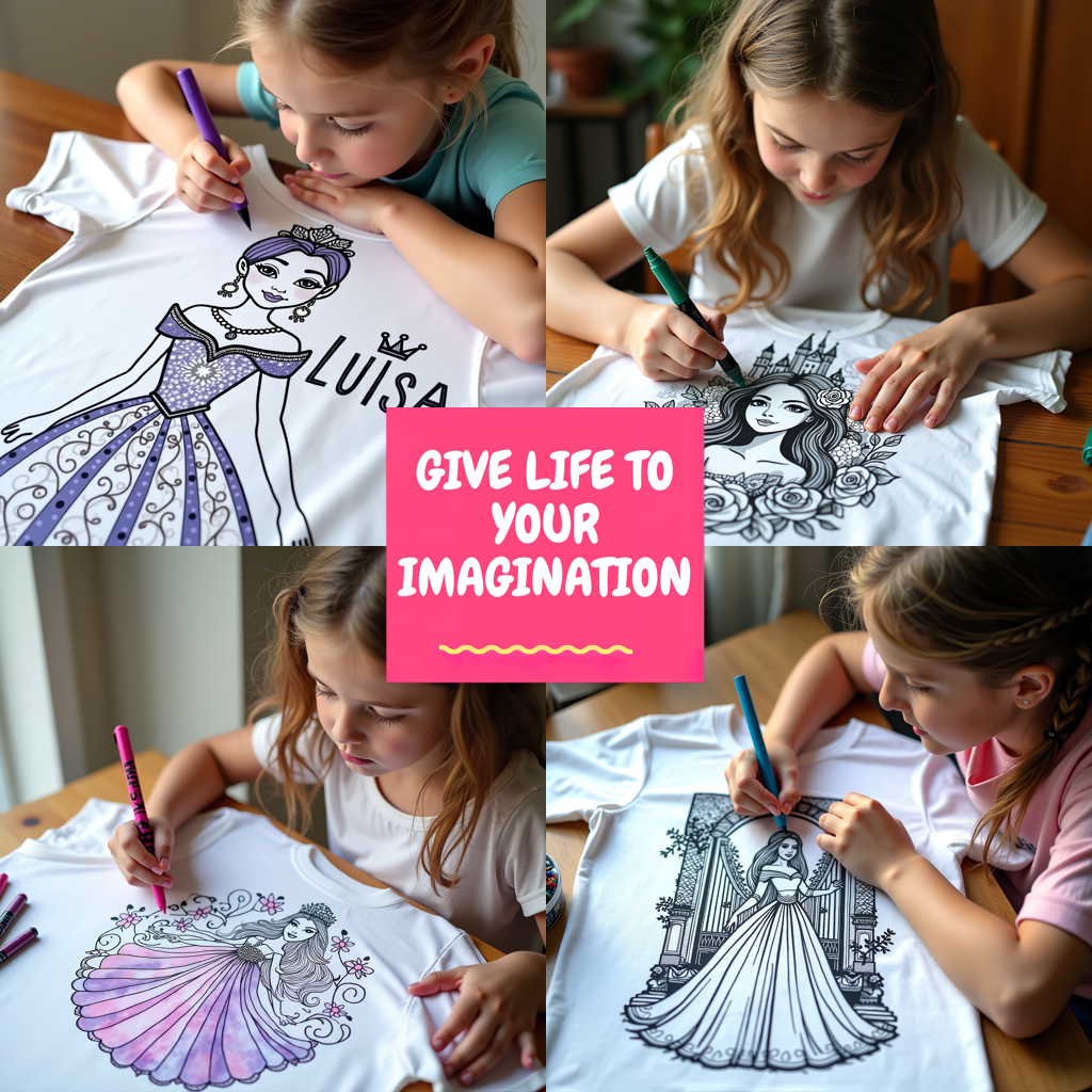 Kid's T-shirt Coloring Kit with 10 Fabric Markers - Elegant Princess