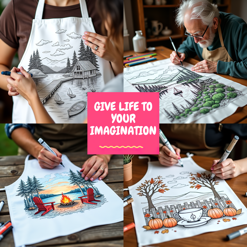 Apron Coloring Kit with 10 Fabric Markers - River and Trees