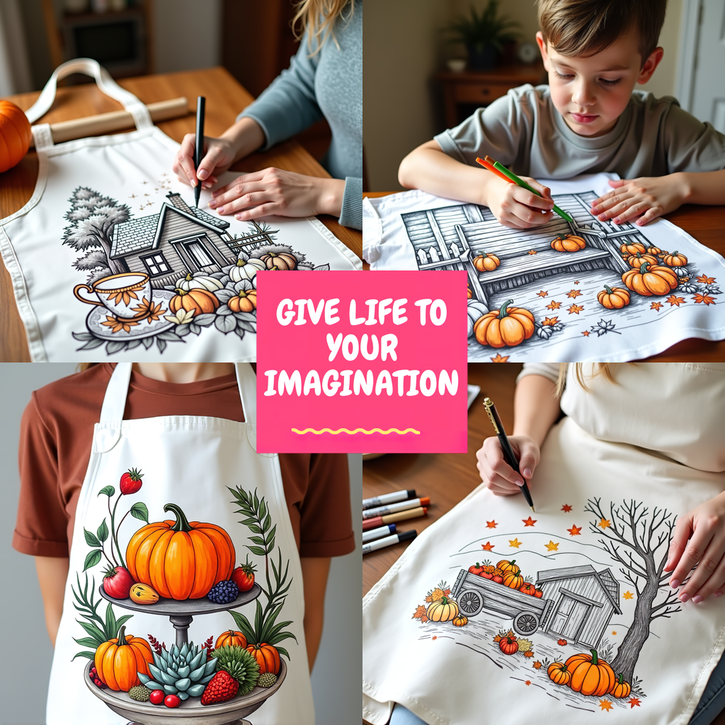 Apron Coloring Kit with 10 Fabric Markers - Pumpkin Patch