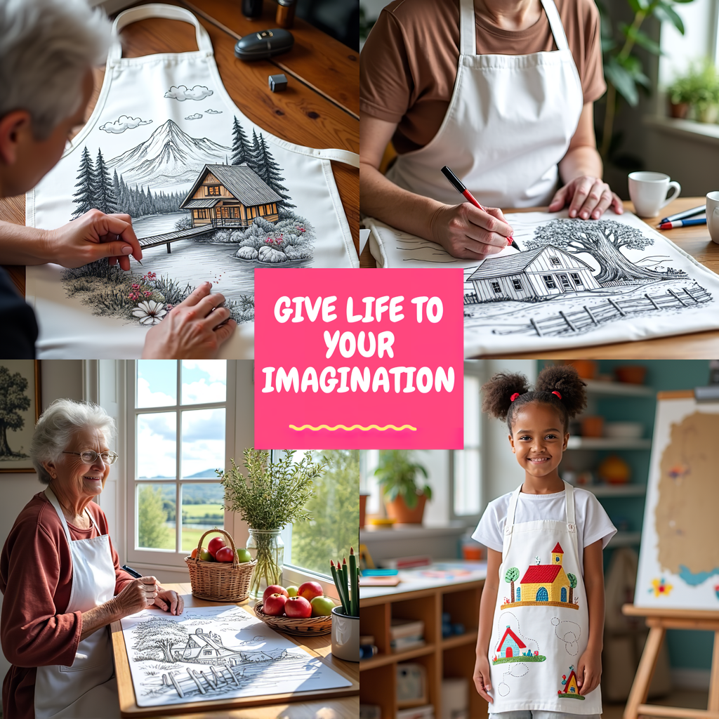 Apron Coloring Kit with 10 Fabric Markers - Country House