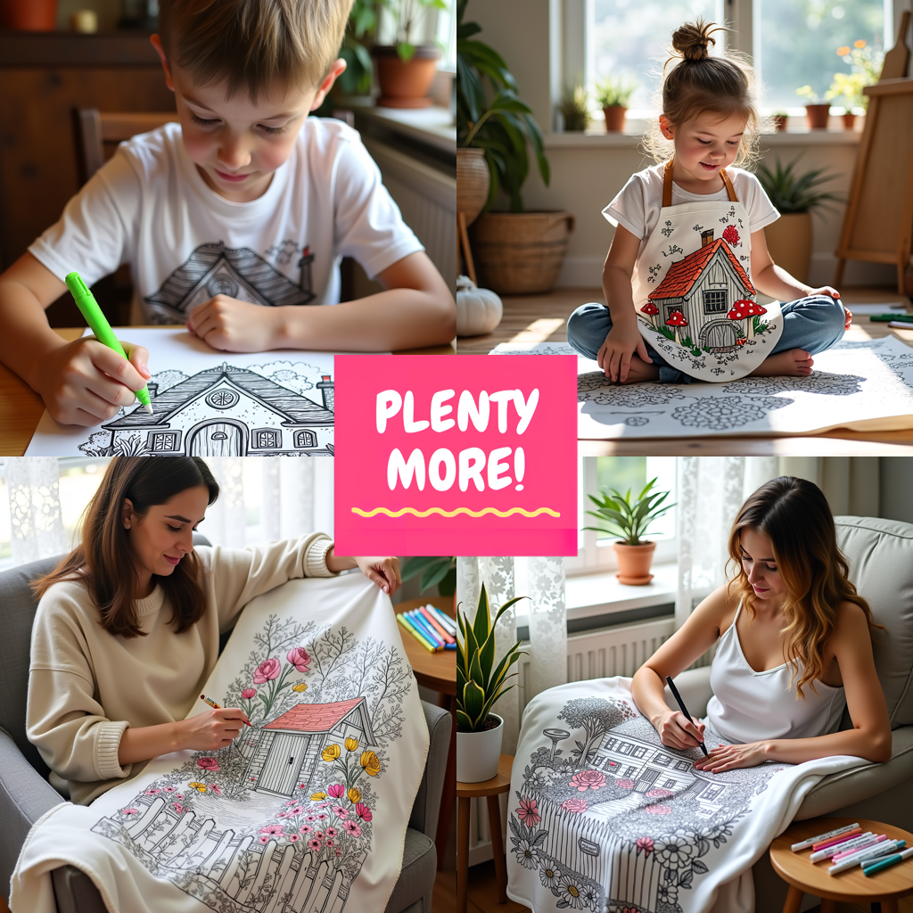 Blanket Coloring Kit with 10 Fabric Markers - Country House