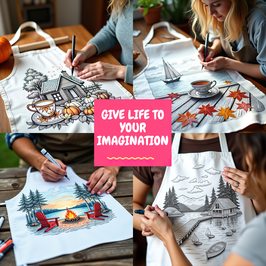 Apron Coloring Kit with 10 Fabric Markers - Bench and Pumpkins