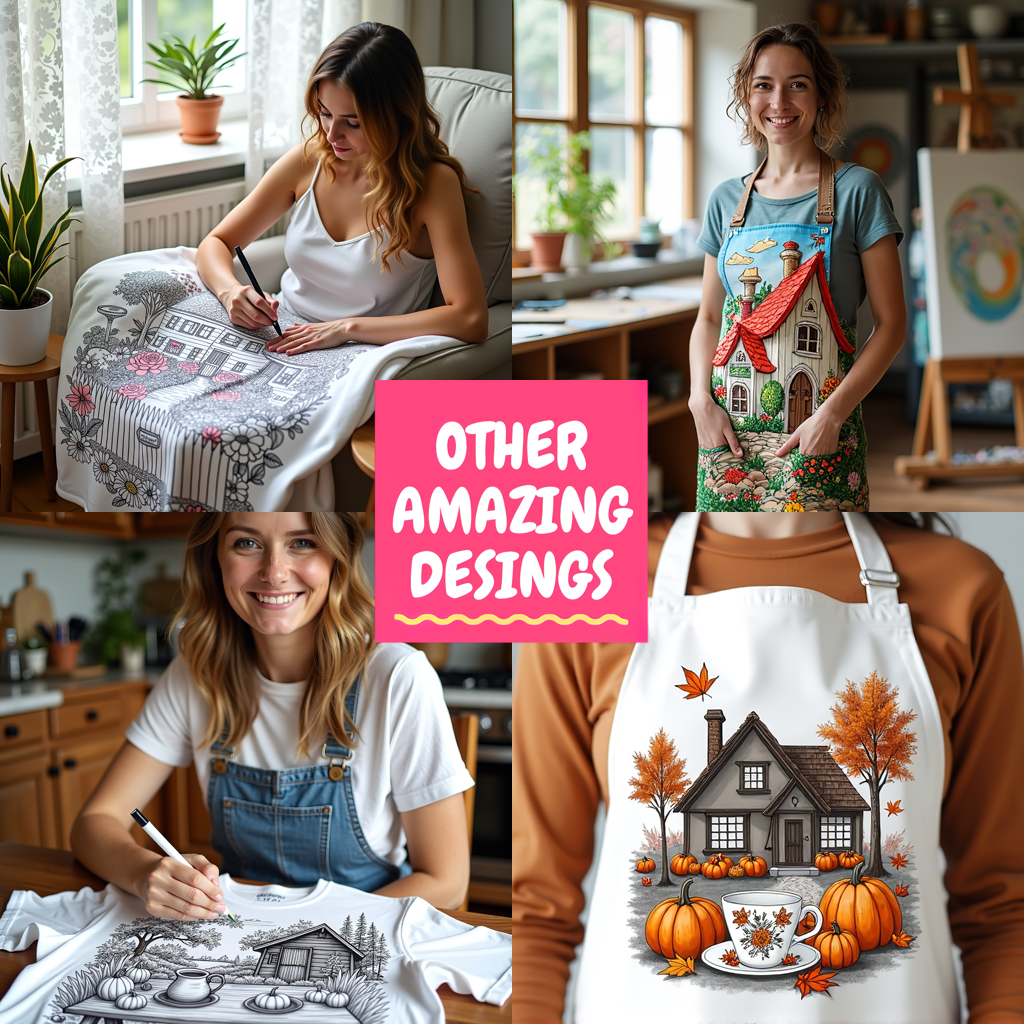 Apron Coloring Kit with 10 Fabric Markers - Country House