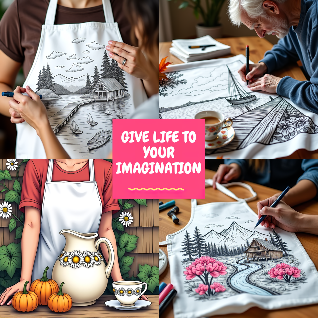 Apron Coloring Kit with 10 Fabric Markers - Countryside View